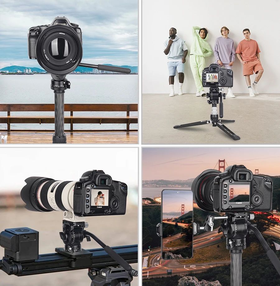 Cabeça fluida mini tripé para câmera DSLR,