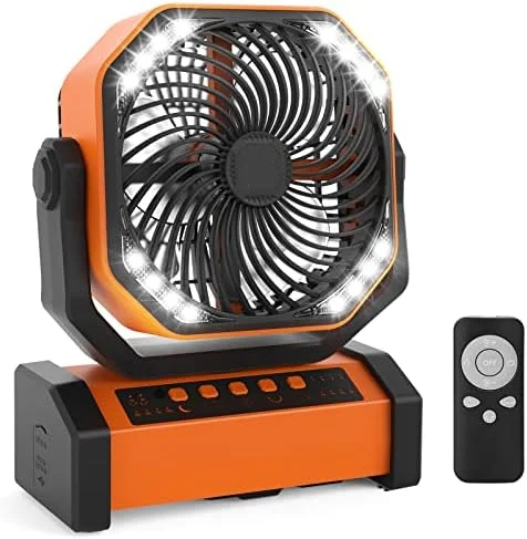 

Camping Fan with LED Light, 20000mAh Rechargeable Battery Operated Table Fan, Auto-Oscillating Tent Fan with Remote & Hook,