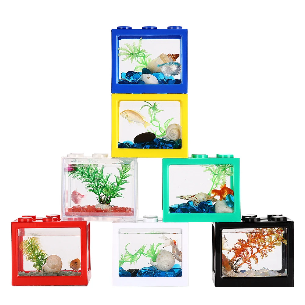 USB Interface Aquarium for Fish Tanks Building Block Small Fish Tank Stackable Seaweed Box Marimo Plastic LED Light Fishbowl