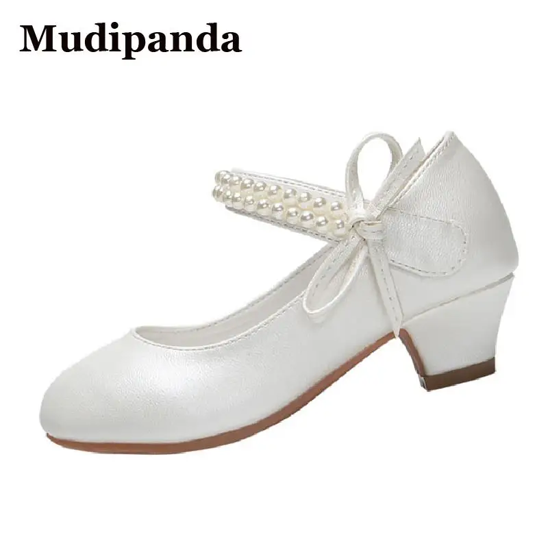 Girls Shoes High Heel Pearl Teen Crystal Party Princess Leather Sandals Child Wedding Formal Wear girls high heel shoes leather shoes girls sandals