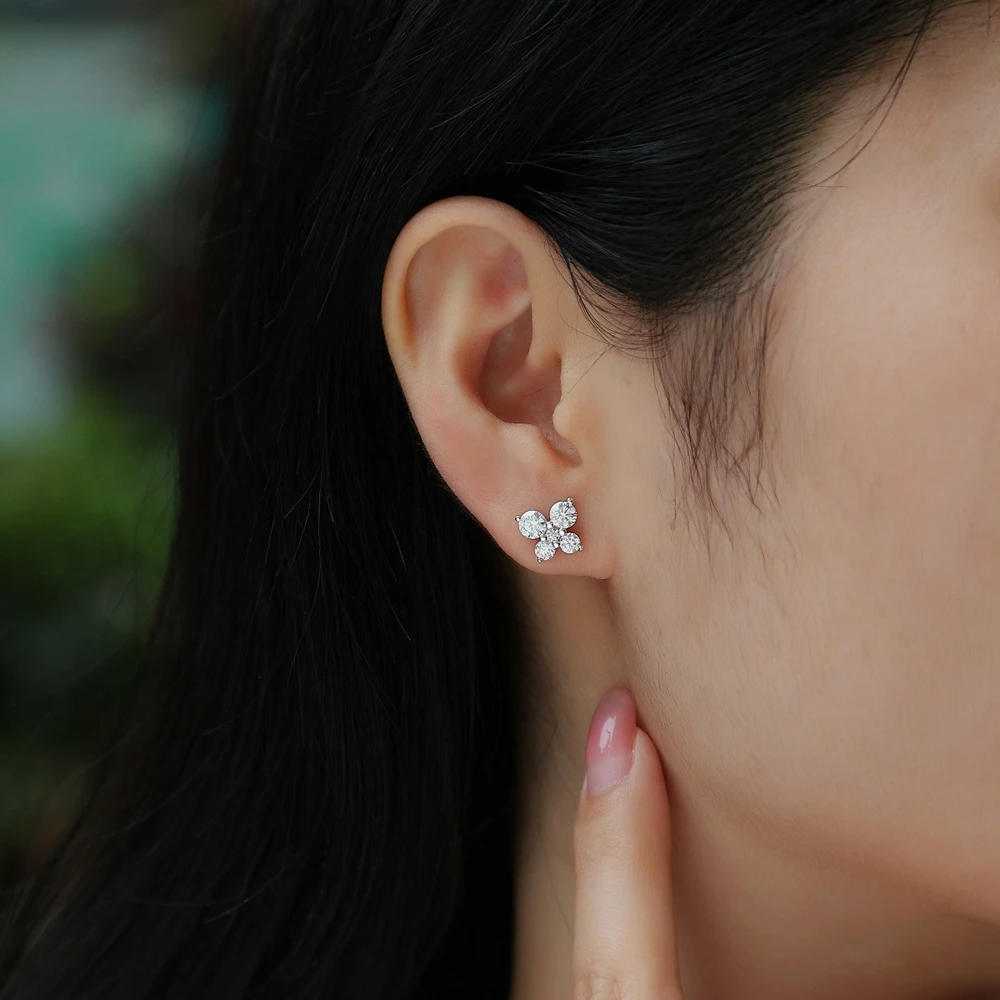 Vinregem GRA 3EX VVS1 D Color Real Moissanite Diamonds Gemstone Sparkling Ear Studs Earrings 100% 925 Sterling Silver Jewelry