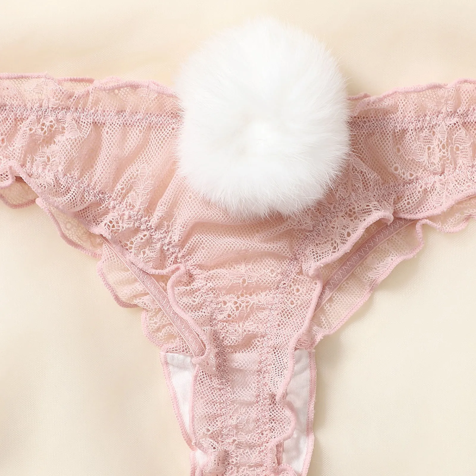 Women Panties Lace Mesh Cotton Thongs Japanese Sexy Rabbit Tail Waist