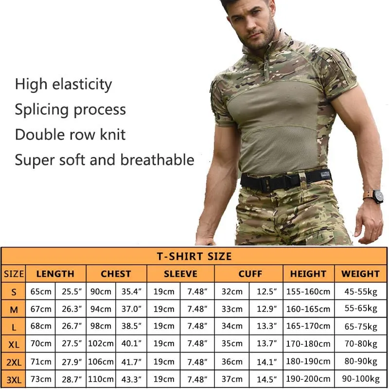 HAN WILD Men's Tactical T-shirt Army Military Airsoft Shirts Breathable Combat Short Sleeve Shirt Hiking Shirt Camo Shirts
