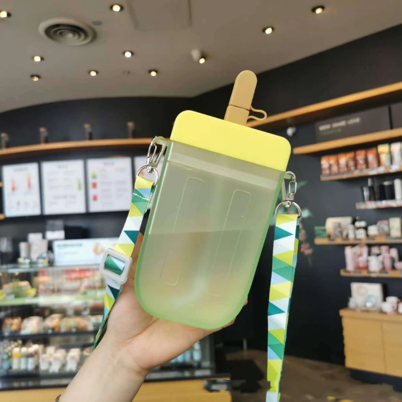 300ml Plastic Water Bottle Cute Popsicle Straw Cup With Strap Juice Drinking Bottles Adult Children Gril Portable Water Bottle