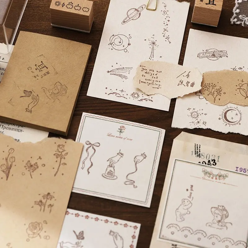 Character Universe Flower Wooden Rubber Stamp Cute Journal Scrapbook Decoration Stamp DIY Collage Stationery Supplies 12 Pcs/set alphabet stamps wooden stamps decorative stamps