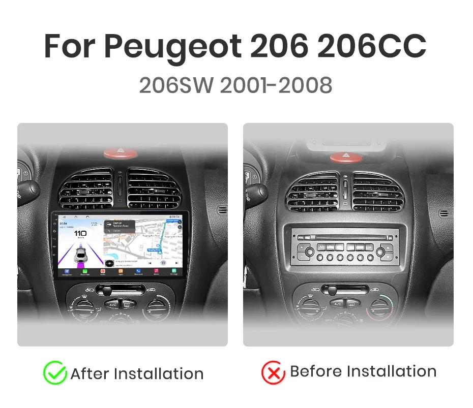 Qualcomm Chip 8 Core für Peugeot 206 206CC 206SW 2001–2008 CarPlay für Apple Android Auto Autoradio GPS IPS RDS FM WiFi BT 4G – Detail 3