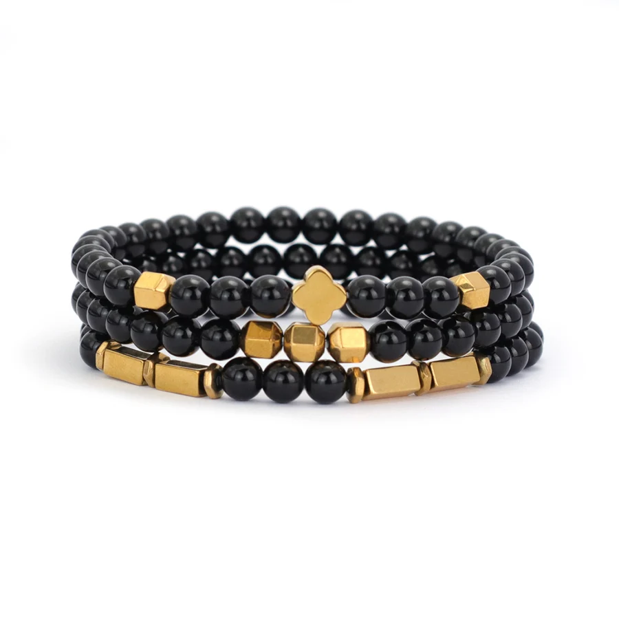 Neue 3Pcs Armband Set Für Männer Gold Farbe Hämatit Stein Heilung Armband Kreuz Strang Armband Motorrad Coole Reiten Zubehör – Detail 11