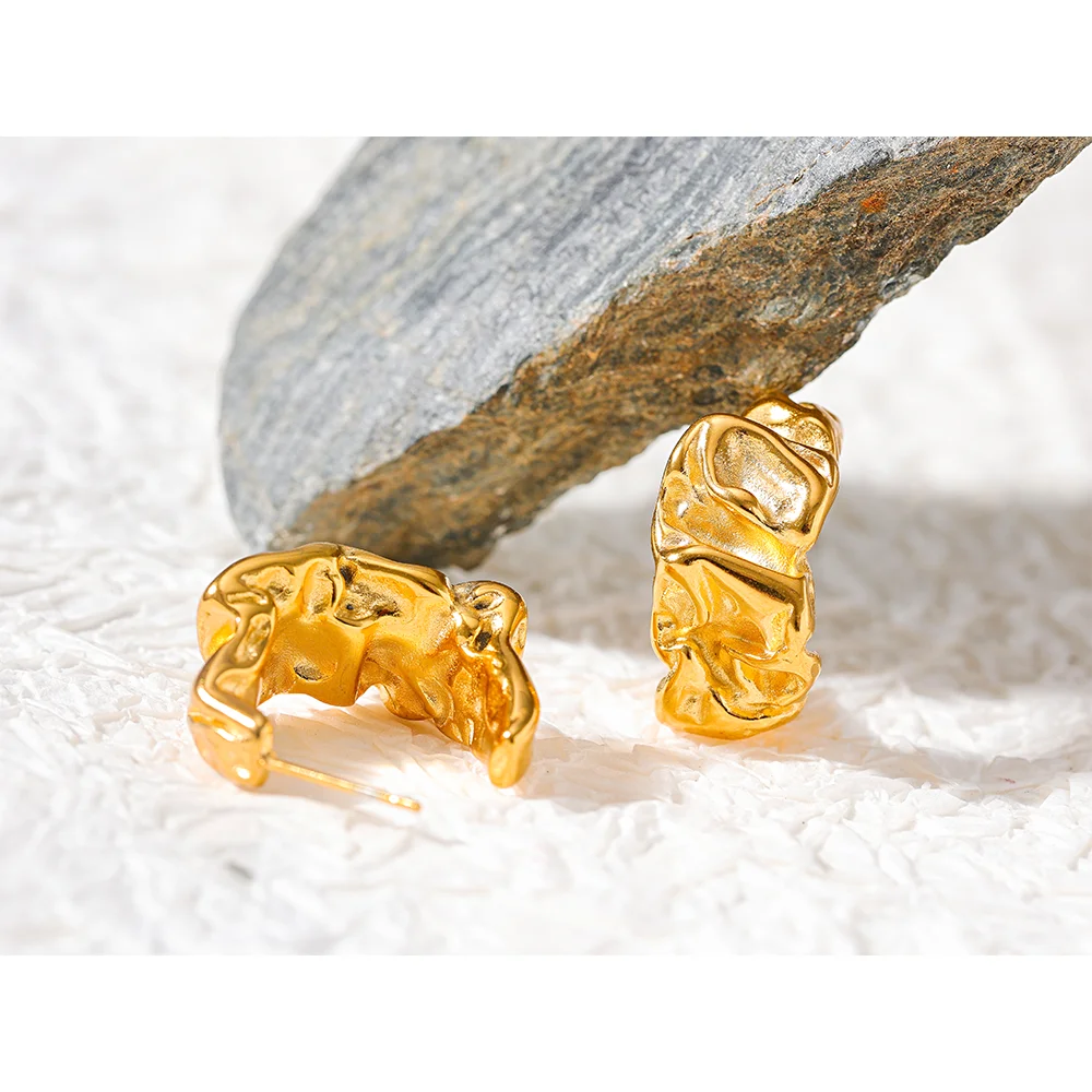 Gold Unusual Hoop Earrings - Image 6