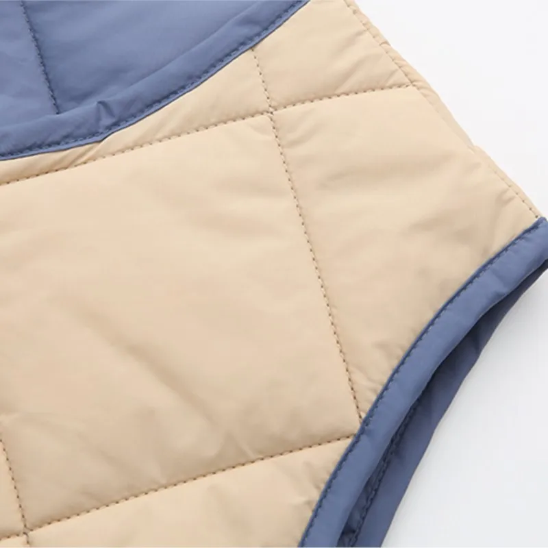 2023 Autumn Winter Women Clothes Plus Size Sleeveless Jacket Casual Curve Block Color O-Neck Double Pocket Warm Quilted Vest