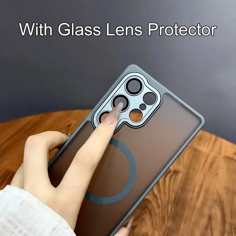 Magnetic Luxury Matte Translucent Armor Shockproof Case with Magsafe Wireless Charging Compatibility