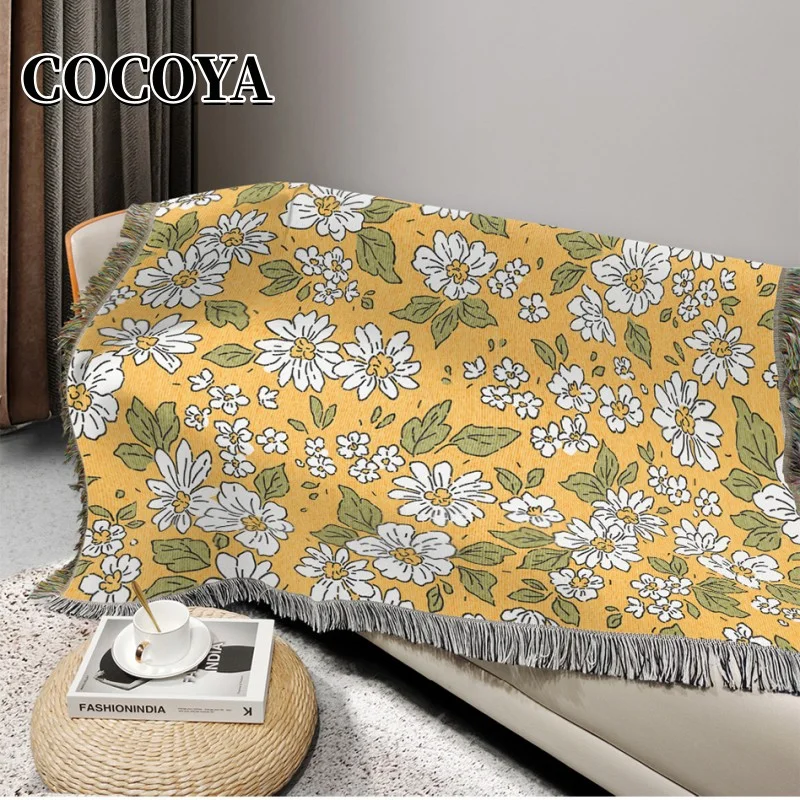 Vintage Flower Picnic Blanket Jacquard Weave Throw Blankets for Beds Classical Sofa Cover Blanket Tapestry Outdoor Camping Mat