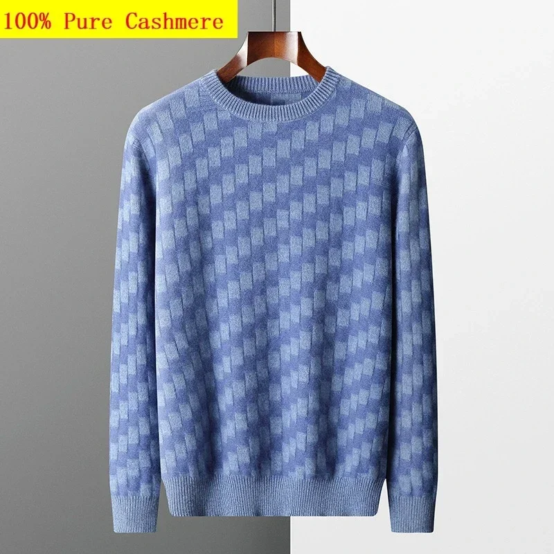 

New Arrival Fashion Thickened Cashmere Sweater Men's Checkerboard Heavy Craftsmanship Full Body Jacquard Knitted Size S-3XL