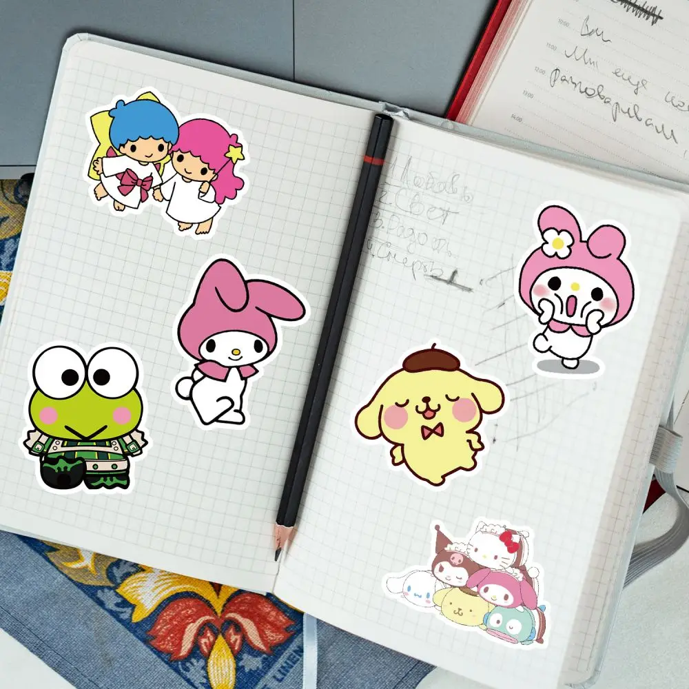 Cartoon Stickers 100pcs Hellokitty Sanrio Cartoon Kawaii Kuromi My Melody Sticker for Scrapbooking Stationery Waterproof for Laptop Kid's Gift