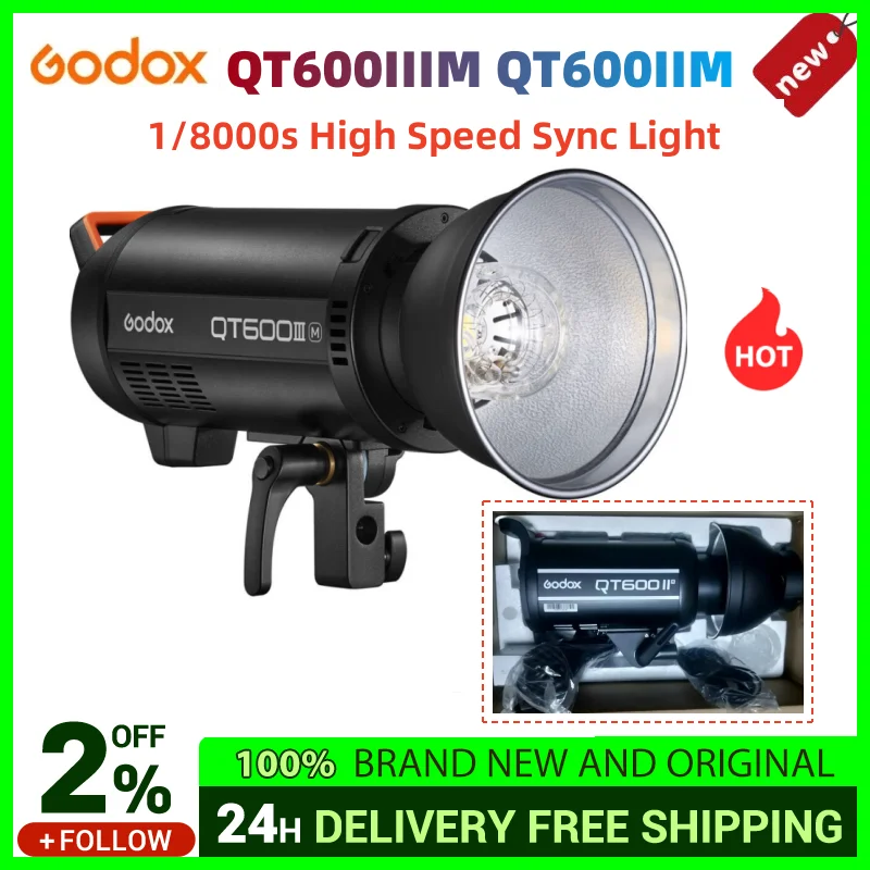 Godox QT600III QT600IIIM QT600II M 600W 1/8000s 고속 스튜디오 플래시 라이트 내장 2.4G 무선 시스템, 40W LED 모델링 전구