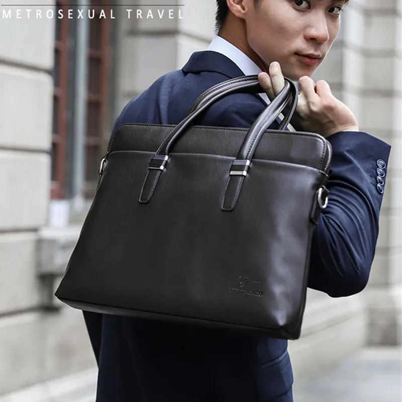 Business Zipper Briefcases Bag For Men Luxury Soft Leather Handbag Vintage Man Shoulder Messenger Bag Office Laptop Tote Bag