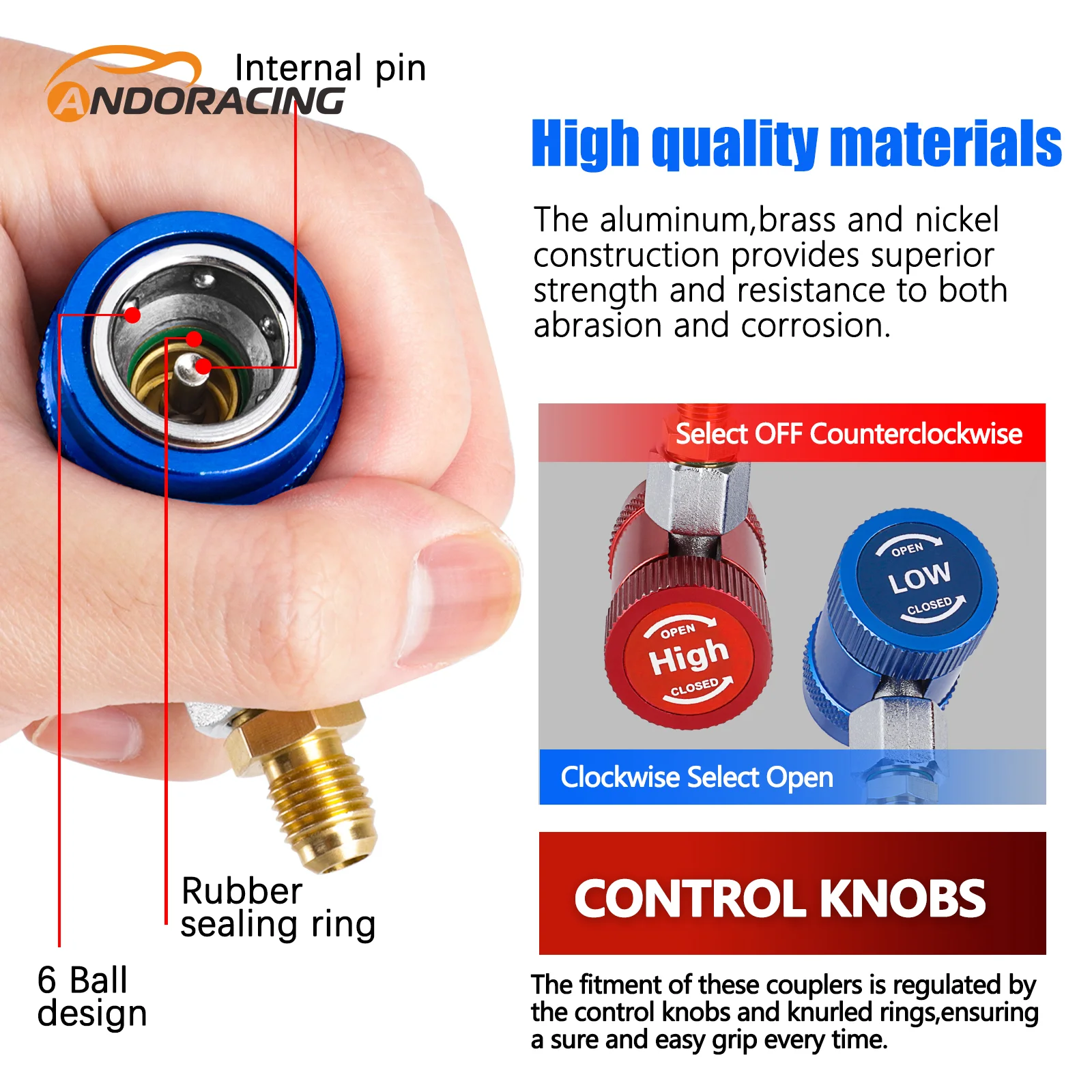 R1234YF Car Auto AC High / Low Side Quick Couplers Adapters Conversion Kit With Manual Couplers