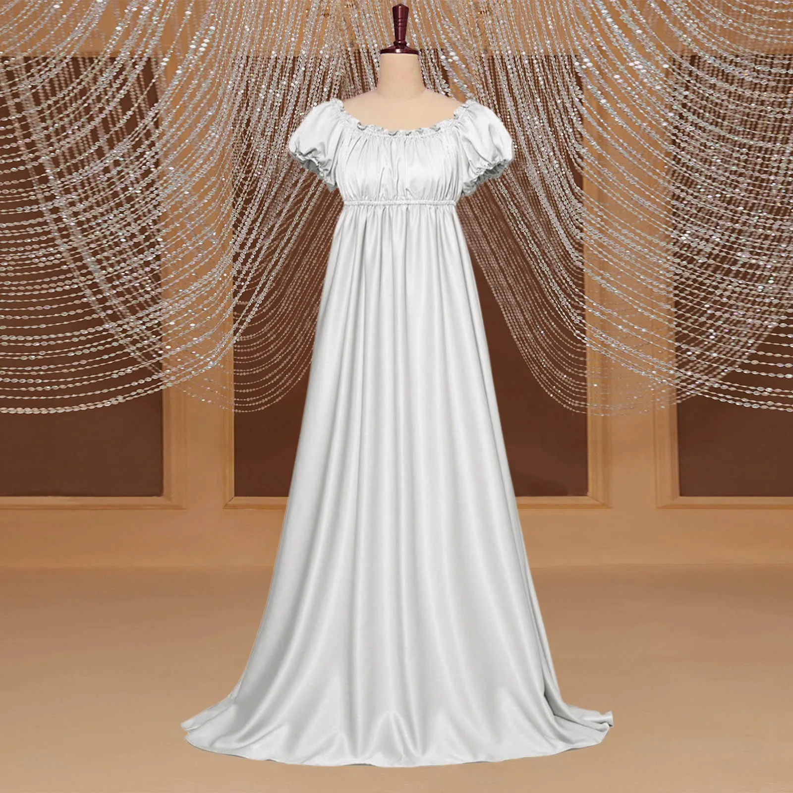 

Элегантное средневековое стандартное платье, аварийный стиль, короткие рукава, высокая талия, макси платье, однотонный костюм для косплея для женщин