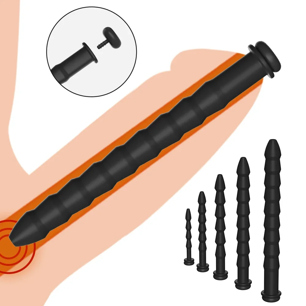 5 Sizes Curved Urethral Sound Penis Insert Stimulation Dilator Chastity Catheter Hollow Penis Plug With Stopper Sex Toys For Men