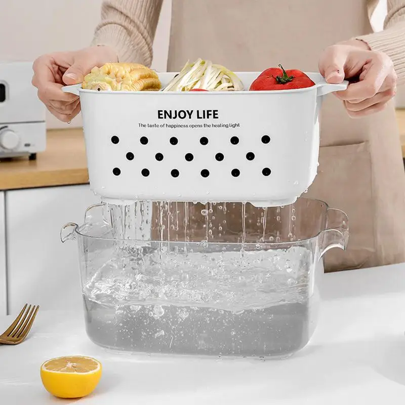 

Vegetable Drain Basket Double Layer Fruit and Vegetable Drain Basket Rotatable Storage Basket for Washing Vegetables Fruit
