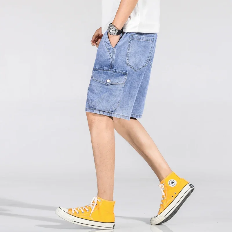 Denim Shorts Mens Big Size 5XL 6xl 7xl Washed Short Half Pant Knee Length Large Loose Bermuda Male Plus Blue Short Jeans Men