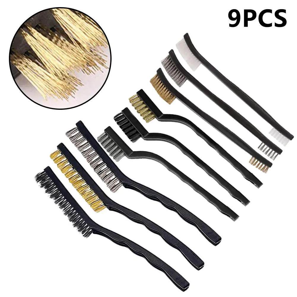 

9PCS Mini Wire Brush Clening Wire Brushes DIY Paint Rust Remover Removal Cleaning Polishing Detail Metal Brushes Tools