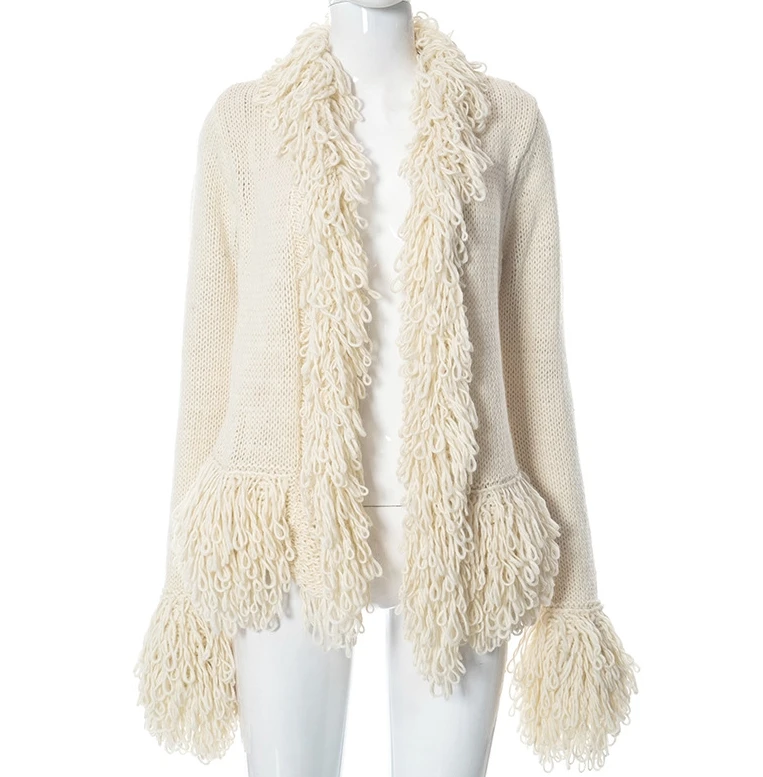 

Fashion Street Trendsetter Versatile Long Sleeve Sweater Coat 2023 New Autumn Winter Women's Solid Color Tassels Thick Cardigan