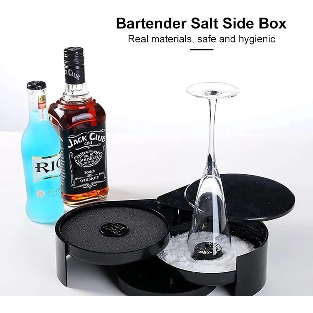 Salt Rimmer Box 3-layer ABS Rotating Cocktail Seasoning Box Bar Wine Accessories Mixed Salt and Sugar Box Bar Bartender Mixer Toolbox