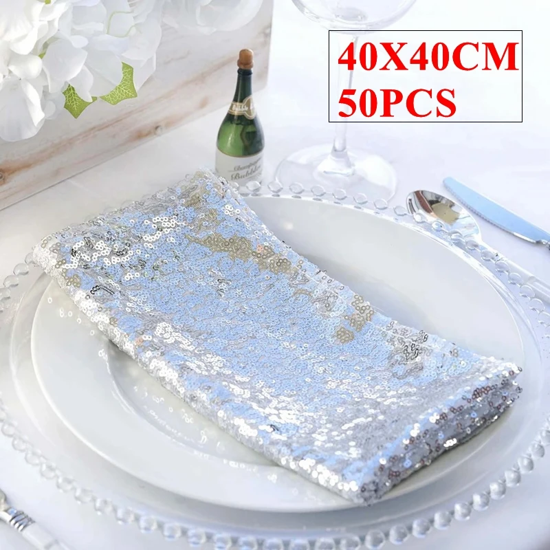 

Красивая скатерть 40x40 см с блестками для свадебного стола, салфетки для украшения отеля