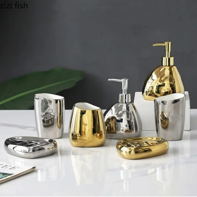 Soap Dispenser Toothpaste Dispenser Bathroom Accessories Set Ceramic Bathroom Accessory Set Luxury Bathroom Vanity Countertop Set Soap Dispenser Toothbrush Holder Soap Dish Supply