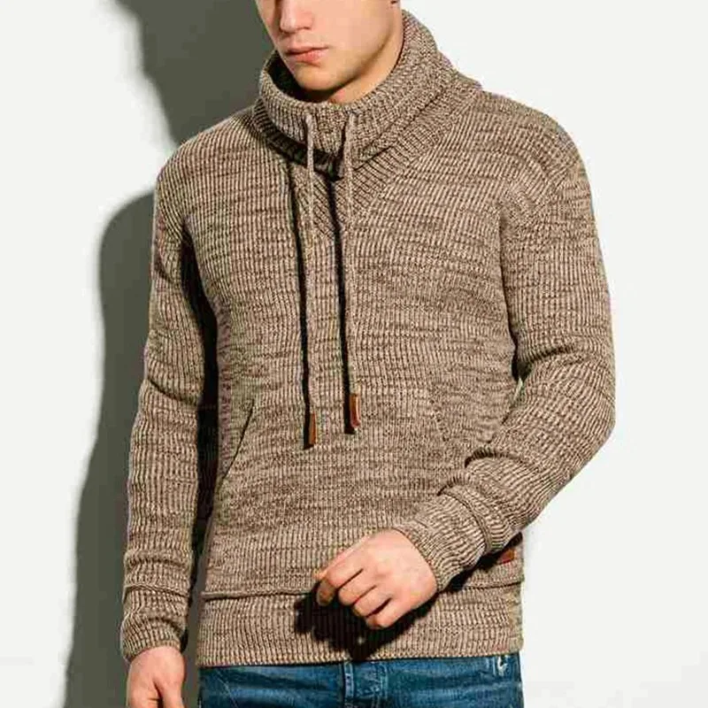 

Men's Winter New Drawstring Stand Collar Knit Sweater Long Sleeve Slim Hoodie