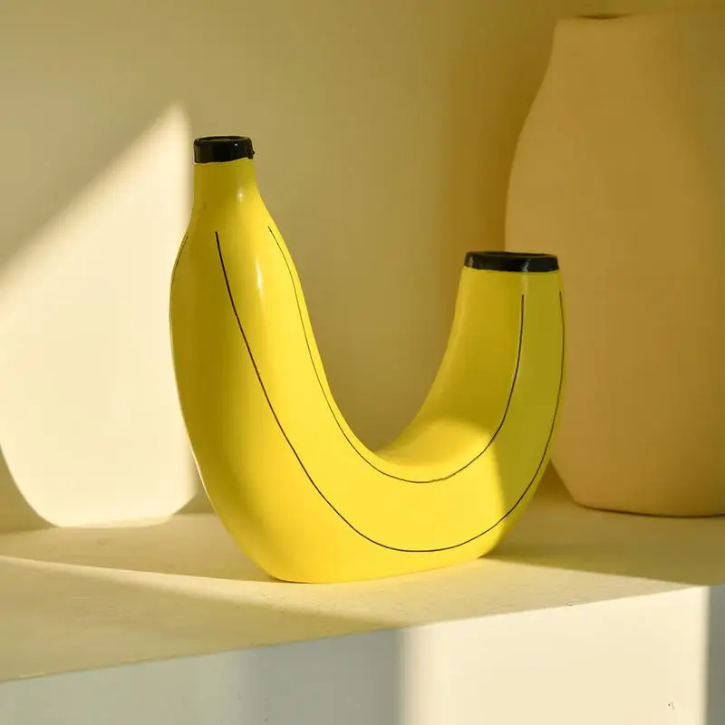 Resin Banana Flower Vase for Decor Creative Banana Shaped Vases for Flowers Cute Double Head Design Art Vases Flower Container 5