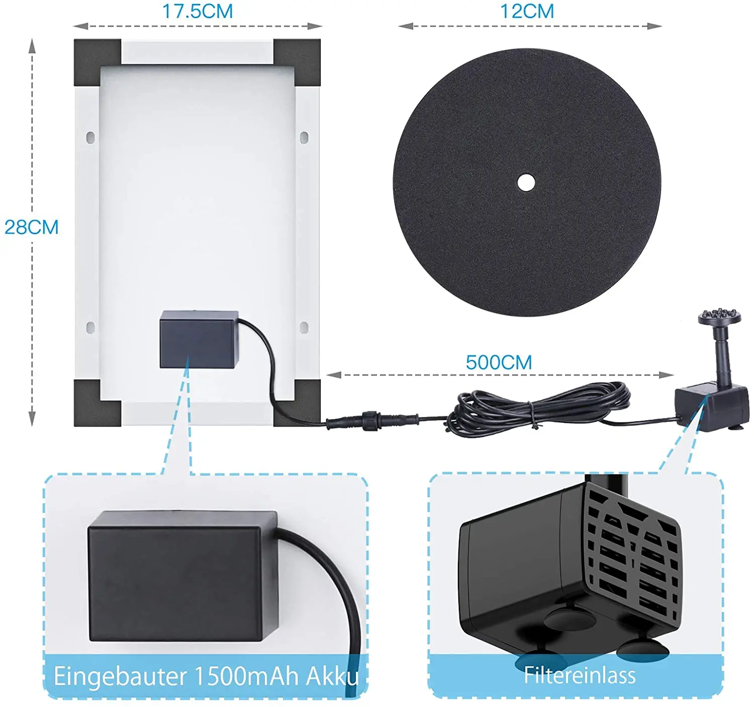 Solar Fountain Solar Fountain Pump Solar Water Pump 5.5W Solar Fountain Pump Built-in 1500mAh Battery with 6 Nozzles for Bird Bath