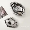 Nordic Silver Plated Ceramic Dish Irregular Tray Decorative Jewelry Organizer ins Creative Tray Luxury Ceramic Storage Tray 4