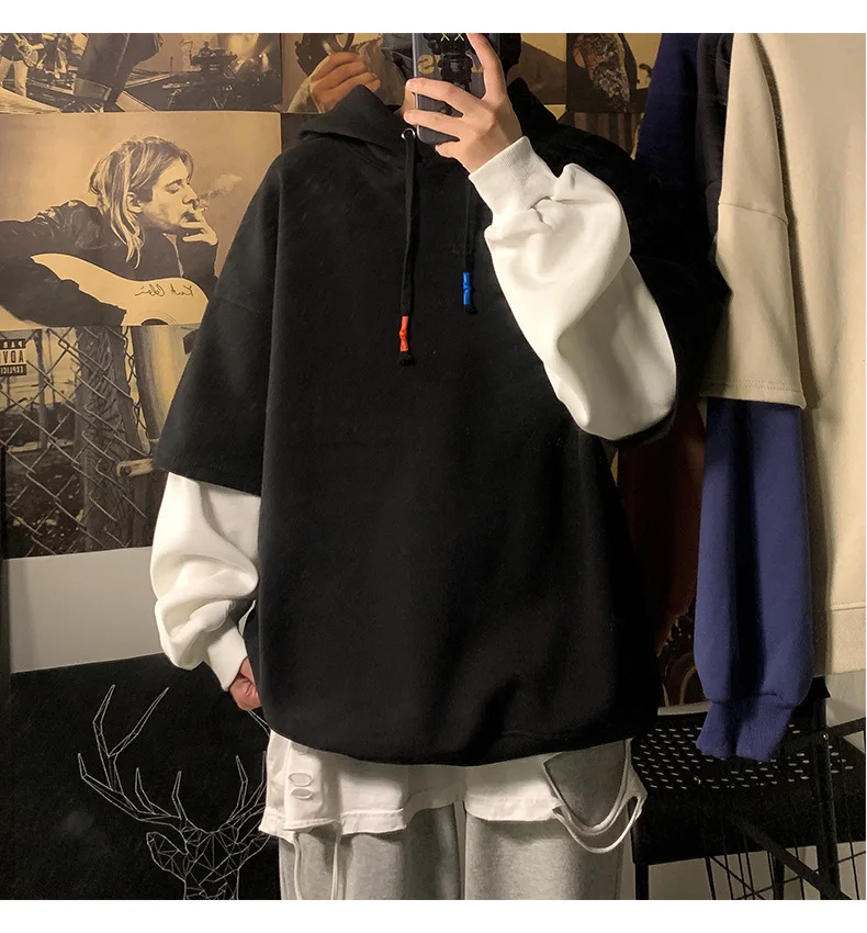 Fake two piece hoodie 1517 ジャケット パーカー Amazon.com: NCDUANSAN Splicing Fake Two-Piece Suit Gothic Hoodie
