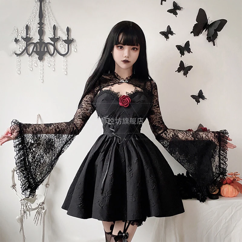 

Cosplay Sexy Dark Gothic Bride Angel Black Dress Halloween for Women Costume Anime Set Witch Vampire Costume Disfraz Vestidos