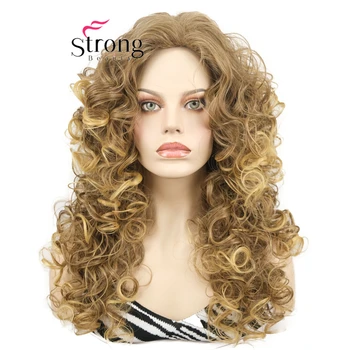 Parrucche sintetiche ricci lunghi Strongbeauty per donne Capelli ricci ondulati Parrucche naturali senza cappuccio miste bionde marroni