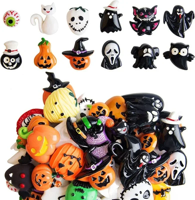 

12PCS Assorted Halloween Ornaments Flatback Resin Craft Halloween Embellishment Wizard Pumpkin Ghost Phone Case Decor DIY Making
