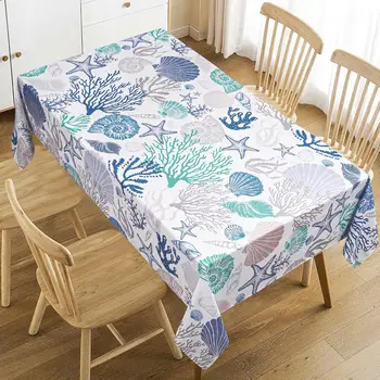 Estate oceano stella marina conchiglia di mare tovaglia rettangolare decorazione da tavolo lavabile in poliestere cucina tavolo da pranzo decorazioni per feste 1