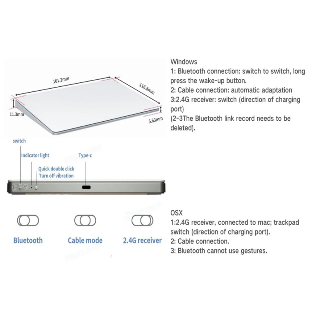 Arvin OS Mac Trackpad Bluetooth Wireless Touchpad Laptop Touch Pad Rechargeable Support Laptop iPad IOS Windows Trackpad Mouse