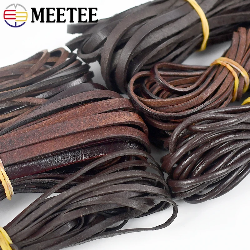 Leather Cord 1.5-10mm 5Meter Round Flat Leather Rope DIY Bracelet Necklace Jewelry Vintage Cowhide Cord Handmade Decoration