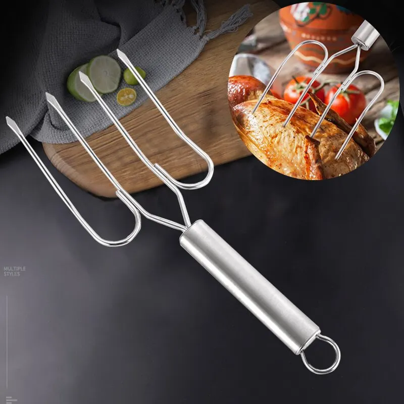 1pc Stainless Steel Fork Barbecue Fork Barbecue Skewer Chicken Wing Fork Barbecue Fork BBQ Outdoor Camping Barbecue Tool_voghion.com