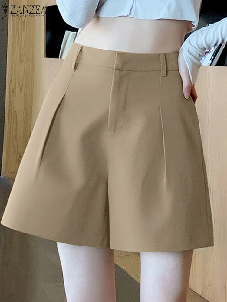 

Fashion Summer Shorts ZANZEA Women Elegant High Waist Solid Pants Casual Wide Leg Trousers OL Work Pantalon Loose Palazzo 2024