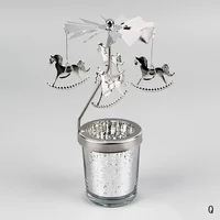Silver Candle Holder Home Decoration Valentine's Gift Rotating Candlestick Party Decor Romantic Carousel Tea Light Candle Stand 5