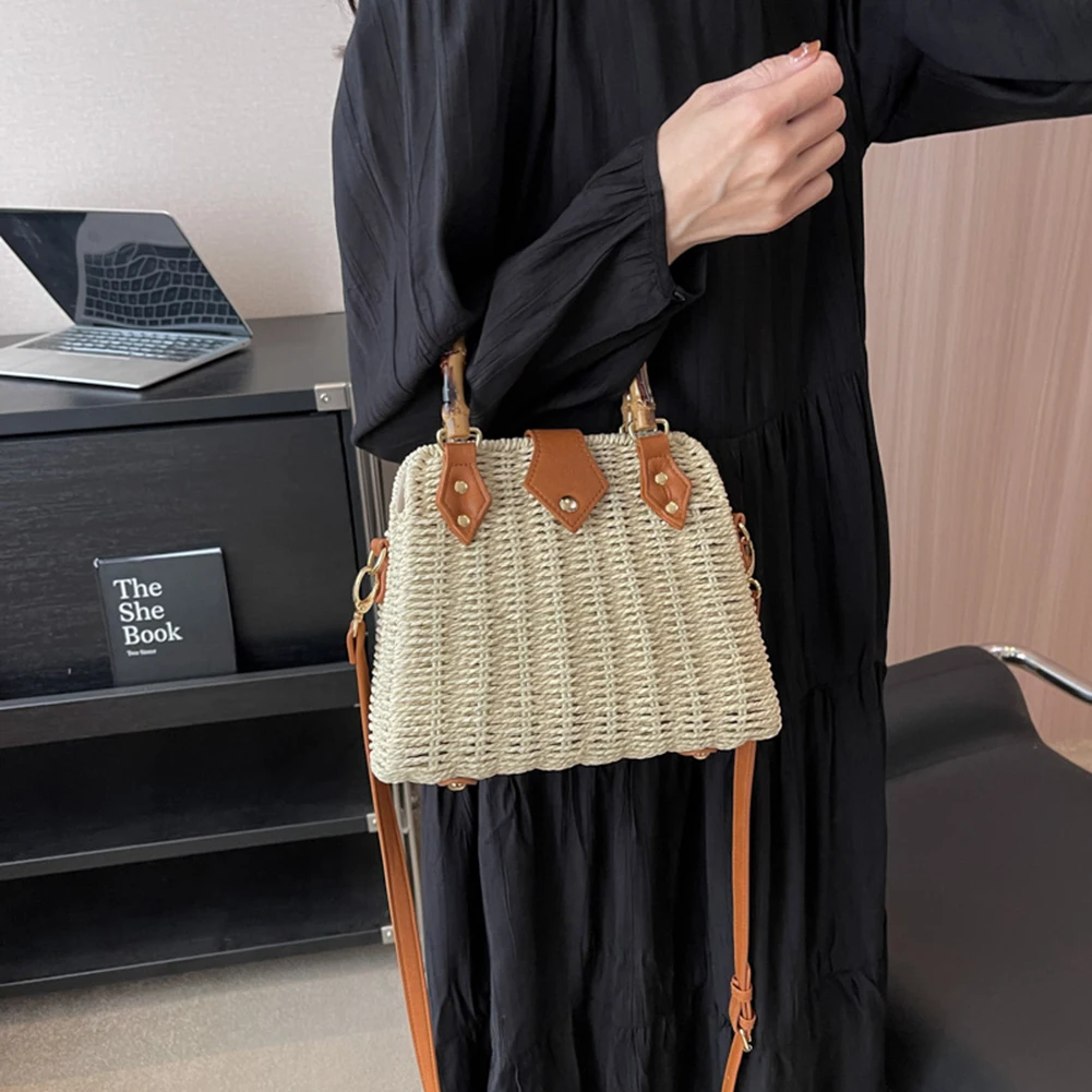 Summer Straw Basket Bags for Women 2023 Bamboo Handle Rattan Bag Handbags Beach Shoulder Crossbody Bag Travel Woven Bags Bohemia