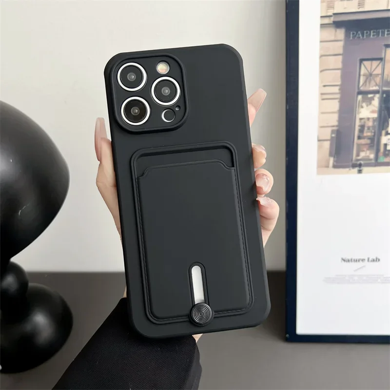 Premium Sliding Card Holder Silicone Phone Case - Shockproof Soft Back Cover with Precise Camera Cutout