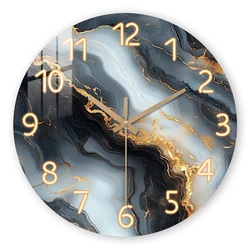 Fantasy Blue and Gold Marble Textured Wooden Wall Clock with Silent Movement - 12 inch