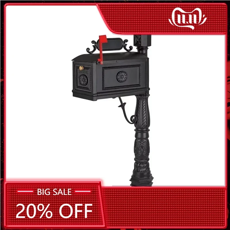 Barcelona Decorative Post Mailbox Combination Stratford Heavy Duty Postal Mail Box Cast Aluminum(Black)