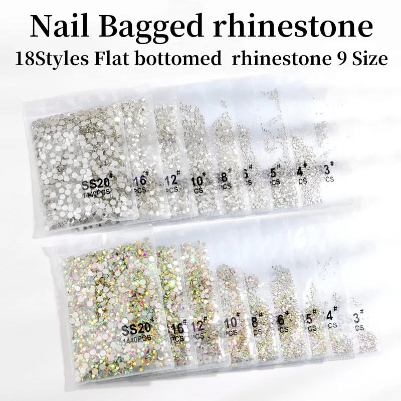 wholesale Clear AB/White Glass Nail Art Decorations ss3 ss4 ss5 ss6 ss8 ss10 ss16 ss20 Glass Non HotFix Nail Art Rhinestones