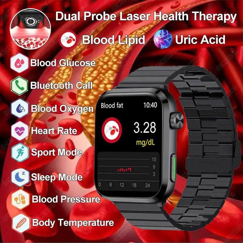 Laser Therapy Health Smart Watch Men Acido Urico Blood Sugar Watch Smart Bluetooth Call Blood Lipid Blood Pressure Smartwatch 2024