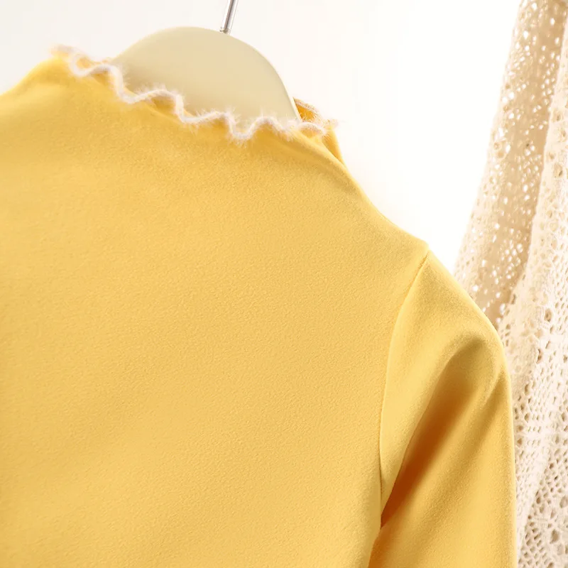 Autumn Children Girl Undershirt Cotton Solid Ruffle Collar Infant Baby Girl Pullovers Long Sleeve Soft High Quality Kid Girl Top 3